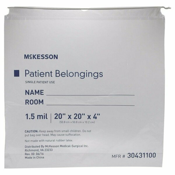 Mckesson Patient Belongings Bag, Clear 30431100